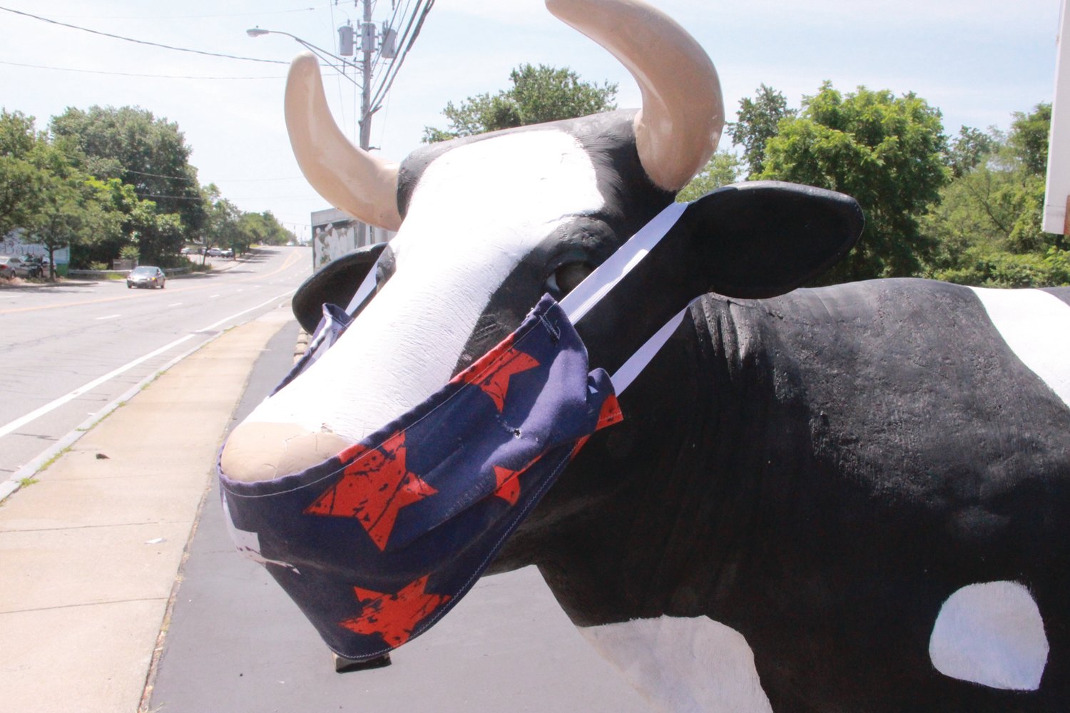 Even the cow outside Dockside Marketplace wore a mask.